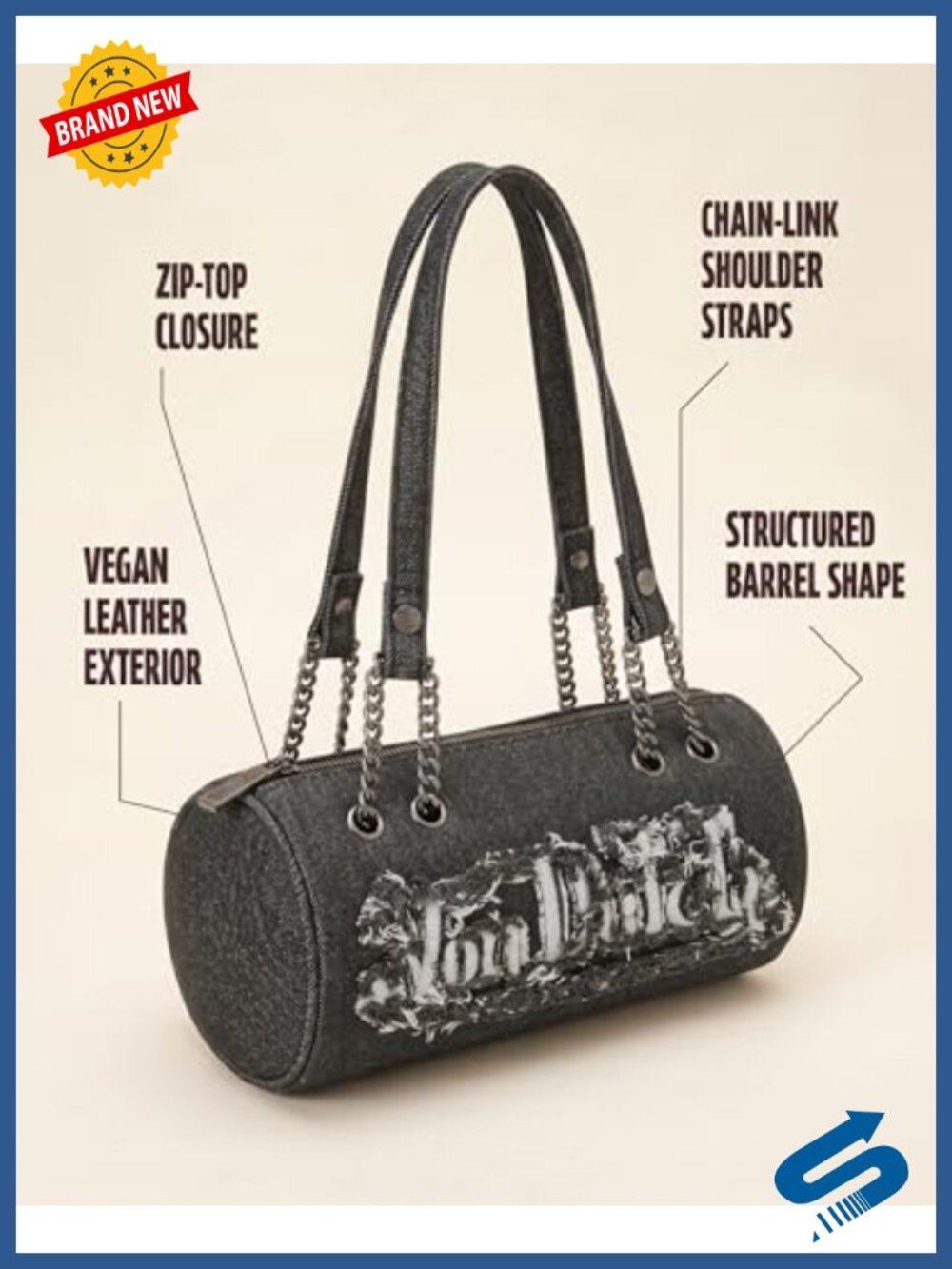 Vegan Leather Barrel Shoulder Bag Zip Top Structured Everyday Handbag - Picture 5 of 6